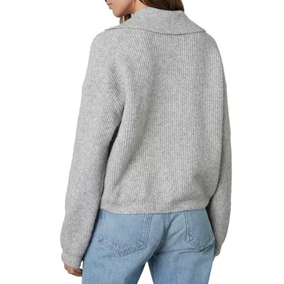 Velvet by Graham & Spencer Shay  Polo Grey Wool Blend Ribbed Sweater Capsule XS - Picture 2 of 9